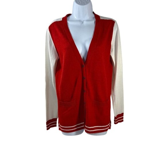 SO Perfectly Soft Perfectly You Sweaters - So Perfectly Soft Perfectly You Red & White Varsity Style Cardigan Y2K Preppy L